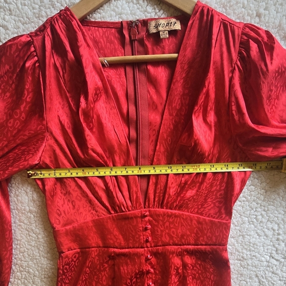 Red Leopard Jacquard Satin Mini Dress - Picture 7 of 15